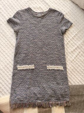 Zara Multicolor Knit Shift Dress with Fringe Trim
